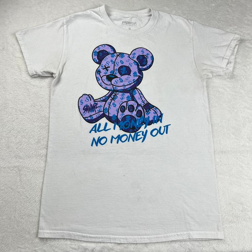 papercut collection all money in no money out t-shirt size Small Purple Bear
